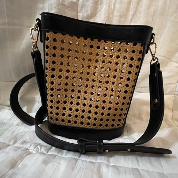 Handbags - Black and Cane Crossbody Bag
